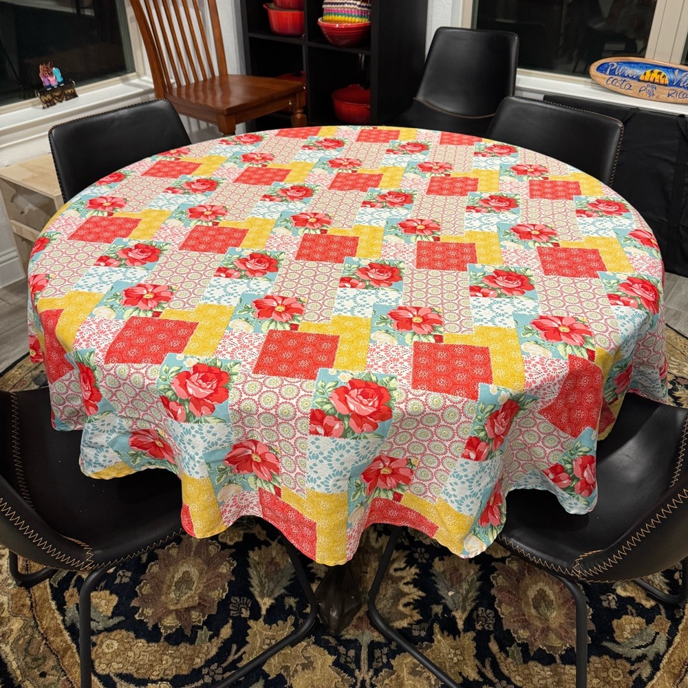 The Pioneer Women Round Floral Patchwork Style Tablecloth- size 68-70” Round - Picture 2 of 6